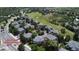 Beautiful aerial view showcases neighborhood homes bordering the pristine Plum Creek Golf Course at 185 Players Club Dr, Castle Rock, CO 80104