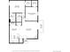 Detailed floor plan featuring two bedrooms, bathrooms, kitchen, living room, and dining area at 3335 S Ammons St # 6-105, Lakewood, CO 80227
