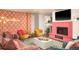 Bright living room with decorative fireplace and cozy velvet seating at 7039 Otis Ct, Arvada, CO 80003