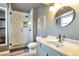 Modern bathroom with a walk-in shower and patterned tile at 2325 15Th Ave, Longmont, CO 80503