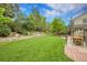 Spacious backyard features a lush lawn and covered patio with outdoor dining at 7030 S Fillmore Ct, Centennial, CO 80122