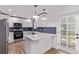 Modern kitchen with white cabinetry, stainless steel appliances, and a stylish blue backsplash at 8696 W 86Th Cir, Arvada, CO 80005