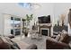 Spacious living room with a fireplace, high ceilings, and plenty of natural light at 6454 Leathers Ln, Parker, CO 80134