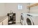 Convenient laundry area with updated appliances, practical storage, and a countertop folding space at 1615 Osceola St, Denver, CO 80204