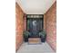 Stylish front entry boasts a brick surround, sleek black door, decorative wreath, and welcoming potted plants at 1113 Southbury Pl, Highlands Ranch, CO 80129