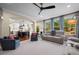 Open concept living room with a large window, hardwood flooring, and comfortable sofas at 1113 Southbury Pl, Highlands Ranch, CO 80129