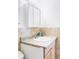 Modest bathroom featuring light brown countertop and backsplash, an undermount sink, and a medicine cabinet at 8651 Franklin St, Denver, CO 80229