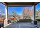 Covered back porch offers a cozy outdoor retreat with a scenic view of the lush backyard at 1430 Bluefield Ave, Longmont, CO 80504