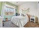 Bedroom with plush carpet, light green wall, and a large window overlooking neighborhood at 6284 Orion Ct # B, Arvada, CO 80403
