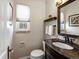 Charming powder room with vanity, mirror, and elegant fixtures at 1100 Hudson St, Denver, CO 80220