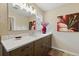 This bathroom features a modern vanity, mirror, and stylish decor for a relaxing and well-appointed space at 17720 Canterbury Dr, Monument, CO 80132