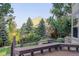 Outdoor deck with built in seating, view of backyard and surrounding trees at 6368 S Walden Way, Aurora, CO 80016