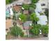 Aerial view highlighting the property's layout, including living areas and creative spaces at 530 S Ames St, Lakewood, CO 80226
