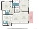 Detailed floor plan showcasing an open-concept living space, with a spacious primary suite, balcony, and functional layout at 9039 E Panorama Cir # C201, Englewood, CO 80112