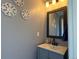 Bathroom with a vanity, large mirror, decorated walls and modern lighting at 20768 Randolph, Denver, CO 80249