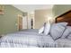 A close view of a king sized bed in the Primary bedroom with an accent wall at 9390 W Chatfield Pl # 104, Littleton, CO 80128