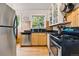 Functional kitchen area with stainless steel appliances, wood paneling, and good light at 1602 Garfield St, Denver, CO 80206