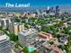 Stunning aerial view of the city skyline from this apartment complex featuring a sparkling community pool at 800 N Washington St # 508, Denver, CO 80203