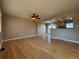 Spacious living room featuring hardwood floors, ceiling fan, and natural light at 2357 E Mineral Ave, Centennial, CO 80122
