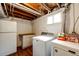 Functional laundry area with washer, dryer, utility sink, and a convenient built-in countertop at 3111 Troy St, Aurora, CO 80011