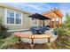 Landscaped backyard with pergola, outdoor seating, garden, and wood bench at 6046 Gilbert Way, Golden, CO 80403