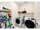 Convenient laundry room with shelving and modern appliances at 929 Honey Berry Ct, Elizabeth, CO 80107