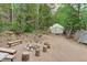 Charming outdoor area with a cozy fire pit and seating, nestled in a tranquil wooded setting at 1575 York Gulch Rd, Idaho Springs, CO 80452