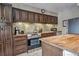 Close up of the kitchen featuring wooden cabinets, tile backsplash, and appliances at 820 Columbine Rd # 10, Breckenridge, CO 80424