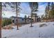 Modern home with stone and siding exterior, surrounded by snow-covered landscape and trees at 11505 Conifer Ridge Dr, Conifer, CO 80433