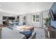 Bright living room with modern lighting, kitchen view, and large windows at 1828 Blue Oak Ct, Castle Rock, CO 80104