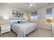 A serene main bedroom featuring a gray bed, neutral tones, and windows offering natural light and an outdoor view at 420 E Fremont Pl # 309, Centennial, CO 80122