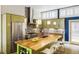 Spacious kitchen with a large island, stainless steel appliances, and unique cabinets at 2432 Champa St, Denver, CO 80205