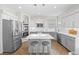 Modern kitchen features stainless steel appliances, a kitchen island, and a stylish design with grey and white cabinets at 18126 E Alamo Dr, Centennial, CO 80015