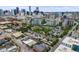 Aerial view of a Denver neighborhood with townhomes surrounded by tall buildings at 1150 Inca St # 43, Denver, CO 80204