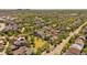 This aerial view showcases a neighborhood with lush green trees at 2924 Fulton St, Denver, CO 80238