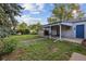 Spacious backyard featuring a covered patio area with a ceiling fan and lush lawn at 2105 S Irving St, Denver, CO 80219