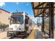Exterior shot of the RTD The Ride commuter train at station at 4456 S Washington St, Englewood, CO 80113