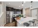 Beautiful kitchen with stainless steel appliances, an island and dark wood cabinetry and white quartz countertops at 2820 Macon Way, Denver, CO 80238