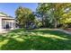 Expansive backyard with lush green grass and a trampoline creates a perfect play and relaxation space at 6906 S Sycamore St, Littleton, CO 80120