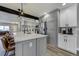 Modern kitchen featuring white countertops, stainless steel appliances, and views to the dining area at 4790 E Dartmouth Ave, Denver, CO 80222