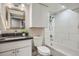 Bright bathroom featuring a shower and tub combination, modern fixtures, and sleek white tiles at 1538 Albion St, Denver, CO 80220
