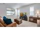 Bright living room featuring large windows, modern decor, and comfortable seating arrangement at 16470 Mountain Flax Dr, Monument, CO 80132