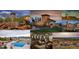 Community montage featuring the entrance, pool, outdoor fireplace, and scenic views at 15576 W Washburn Cir, Lakewood, CO 80228