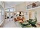 Bright living room featuring vaulted ceilings, large windows, and contemporary furnishings at 879 E 133Rd Ave, Thornton, CO 80241