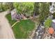 Aerial view of the house with a large yard and a river running along the property, surrounded by mature trees at 715 Main St, Georgetown, CO 80444