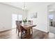 Dining room with wood table, chairs, pendant lighting, and sliding glass door to patio at 2122 Opal Ave, Brighton, CO 80603