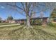 Landscaped brick home featuring a mature tree and beautiful lawn at 5485 E Bails Dr, Denver, CO 80222