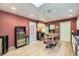 Eclectic kitchen featuring unique wallpaper and modern appliances at 5485 E Bails Dr, Denver, CO 80222