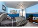 A cozy bedroom featuring a ceiling fan, two-toned walls, and carpet flooring at 3259 W 111Th Drive, Westminster, CO 80031