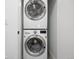 Compact laundry room with stacked washer and dryer units maximizing space efficiency and functionality at 3715 Kalamath St, Denver, CO 80211
